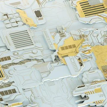 Circuit board futuristic server code processing. Gold and white technology Stock Illustration