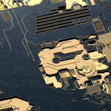 Circuit board futuristic server code processing. Gold and black technology イラスト素材