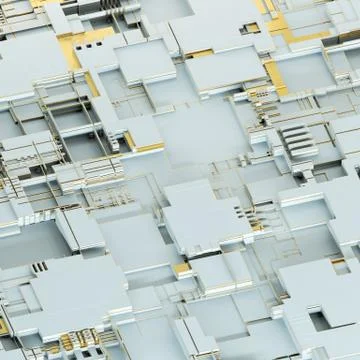 Circuit board futuristic server code processing. Gold and white technology イラスト素材