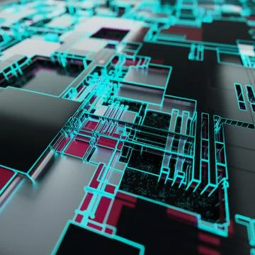 Circuit board futuristic server code processing. Neon color technology Stock Illustration