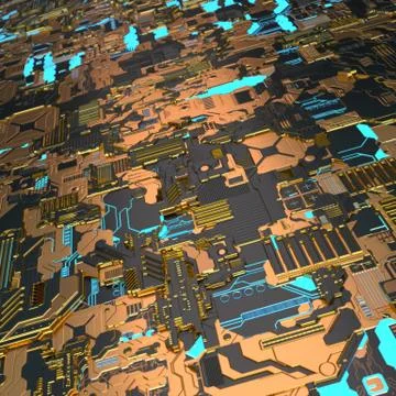 Circuit board futuristic server code processing. Angled view multicolor Stockillustratie