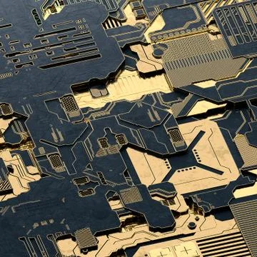 Circuit board futuristic server code processing. Gold and black technology 库存插图