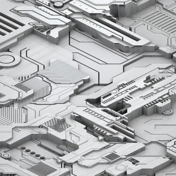 Circuit board futuristic server code processing. White technology background. 3d Stock Illustration