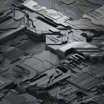 Circuit board futuristic server code processing. Gray technology background. 3d 스톡 일러스트