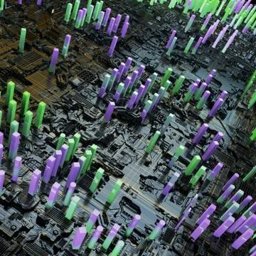 Circuit board futuristic server code processing. Multicolor technology 스톡 일러스트