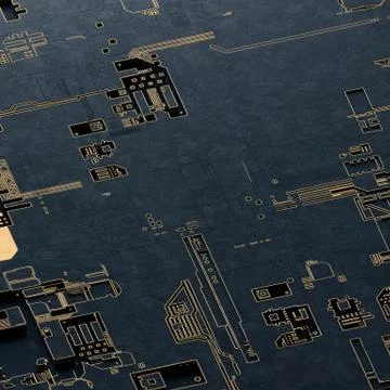 Circuit board futuristic server code processing. Gold and black technology 库存插图