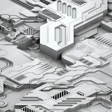 Circuit board futuristic server code processing. White technology background. 3d Stock Illustration