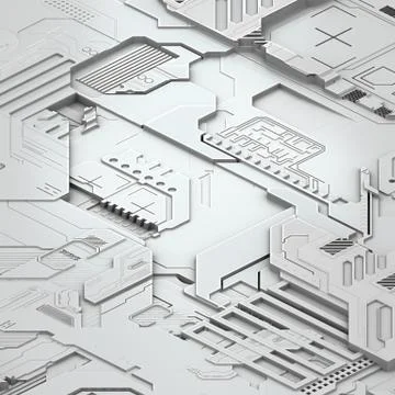 Circuit board futuristic server code processing. White technology background. 3d 库存插图