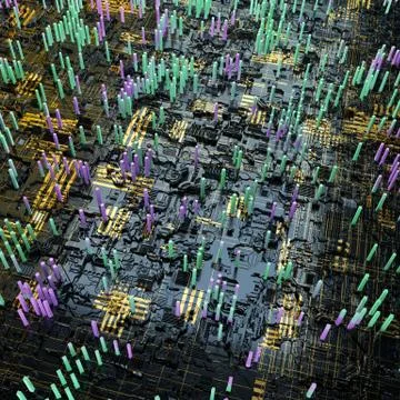 Circuit board futuristic server code processing. Multicolor technology Stock Illustration