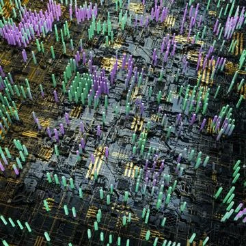 Circuit board futuristic server code processing. Multicolor technology 库存插图