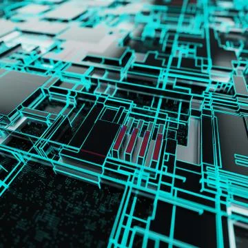 Circuit board futuristic server code processing. Neon color technology Stock Illustration