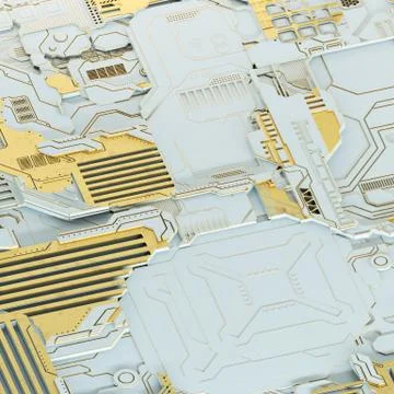 Circuit board futuristic server code processing. Gold and white technology Stock Illustration