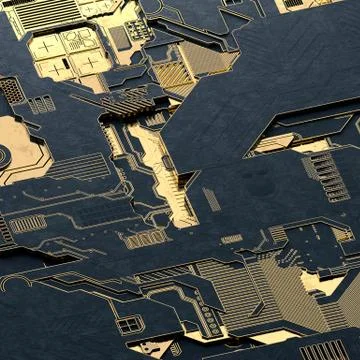 Circuit board futuristic server code processing. Gold and black technology 库存插图