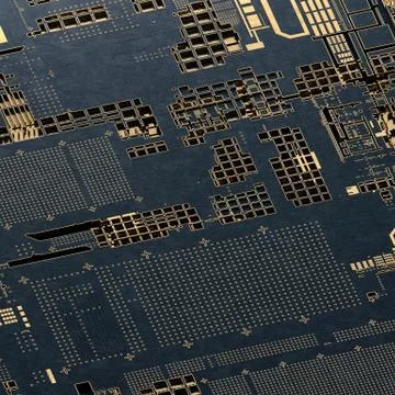 Circuit board futuristic server code processing. Gold and black technology Stock Illustration