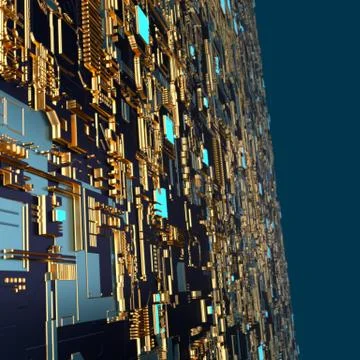 Circuit board futuristic server code processing. Angled view multicolor Stock Illustration