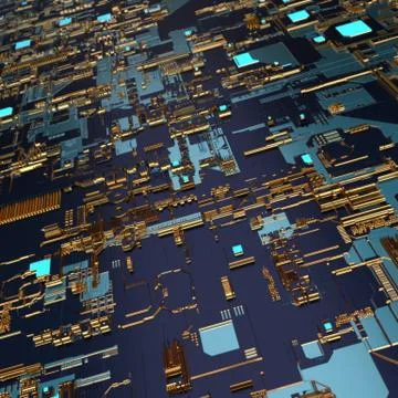 Circuit board futuristic server code processing. Angled view multicolor Stockillustratie