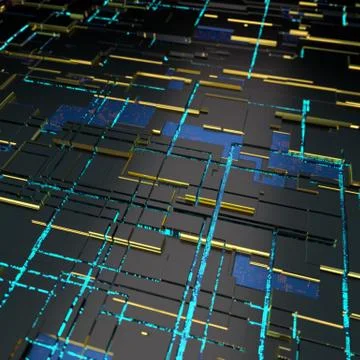 Circuit board futuristic server code processing. Angled view blue color イラスト素材