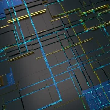 Circuit board futuristic server code processing. Angled view blue color Illustrazione stock