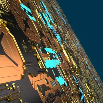 Circuit board futuristic server code processing. Angled view multicolor Illustrazione stock