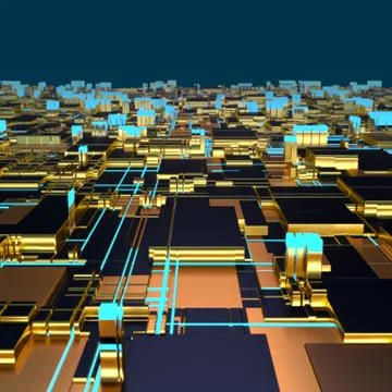 Circuit board futuristic server code processing. Angled view multicolor Illustrazione stock
