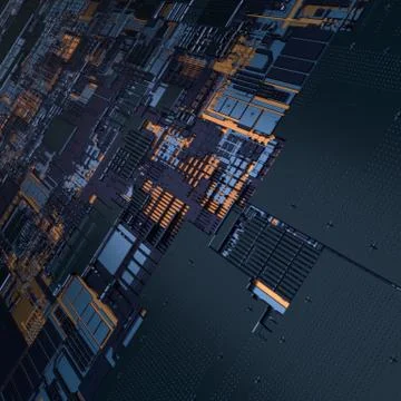 Circuit board futuristic server code processing. Angled view black color Stockillustratie