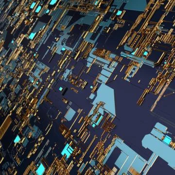 Circuit board futuristic server code processing. Angled view multicolor Illustrazione stock