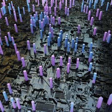 Circuit board futuristic server code processing. Multicolor technology イラスト素材