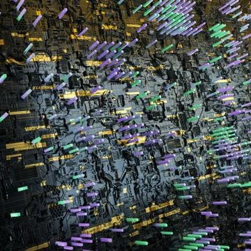 Circuit board futuristic server code processing. Multicolor technology Stock Illustration