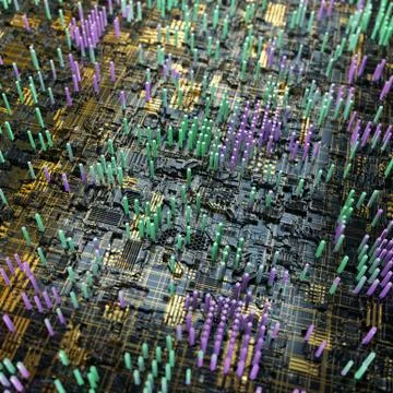 Circuit board futuristic server code processing. Multicolor technology Stock Illustration