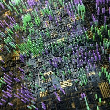 Circuit board futuristic server code processing. Multicolor technology Stock Illustration