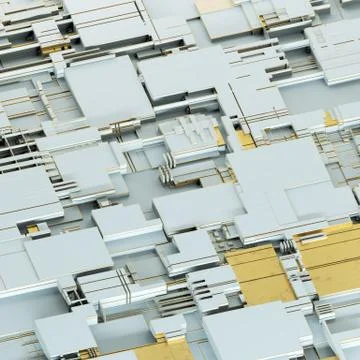 Circuit board futuristic server code processing. Gold and white technology Stockillustratie