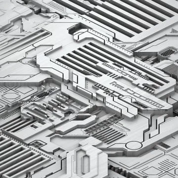 Circuit board futuristic server code processing. White technology background. 3d Stock Illustration