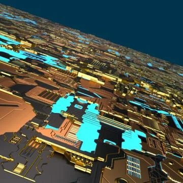 Circuit board futuristic server code processing. Angled view multicolor Illustrazione stock