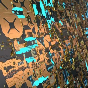 Circuit board futuristic server code processing. Angled view multicolor 库存插图