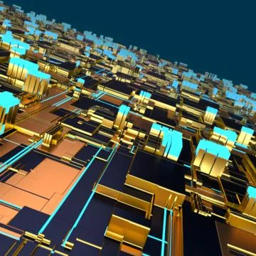 Circuit board futuristic server code processing. Angled view multicolor Stockillustratie