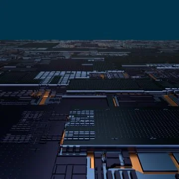 Circuit board futuristic server code processing. Angled view black color イラスト素材