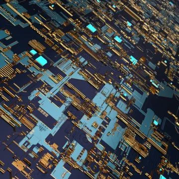 Circuit board futuristic server code processing. Angled view multicolor イラスト素材