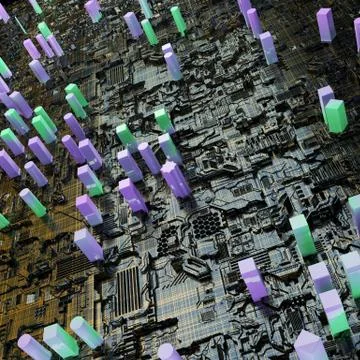 Circuit board futuristic server code processing. Multicolor technology Stock Illustration