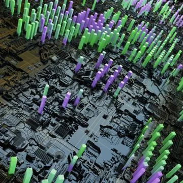 Circuit board futuristic server code processing. Multicolor technology Stock Illustration