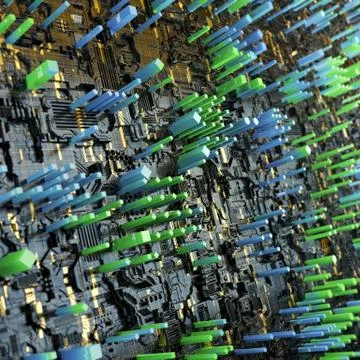 Circuit board futuristic server code processing. Multicolor technology イラスト素材