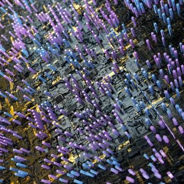 Circuit board futuristic server code processing. Multicolor technology Stock Illustration