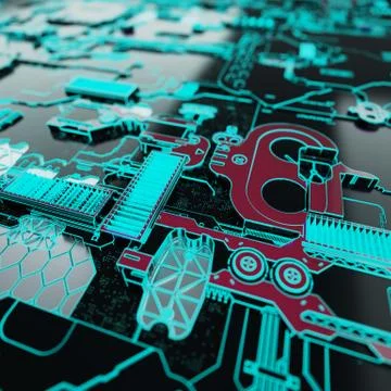 Circuit board futuristic server code processing. Neon color technology 库存插图