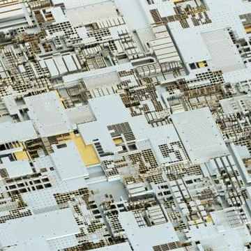 Circuit board futuristic server code processing. Gold and white technology Illustrazione stock