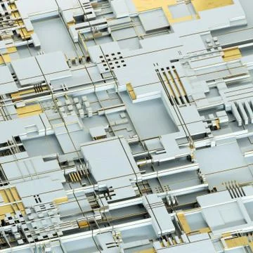 Circuit board futuristic server code processing. Gold and white technology Stock Illustration