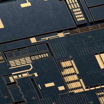 Circuit board futuristic server code processing. Gold and black technology Stock Illustration