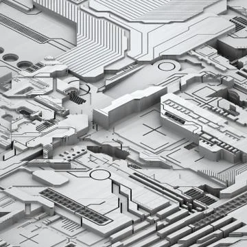 Circuit board futuristic server code processing. White technology background. 3d 库存插图