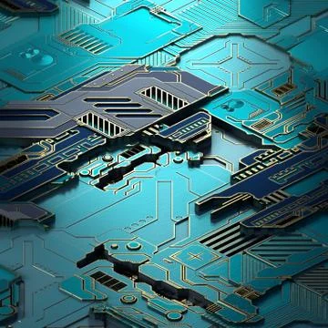 Circuit board futuristic server code processing. Turquoise technology background Stock Illustration