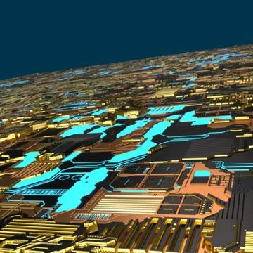 Circuit board futuristic server code processing. Angled view multicolor Illustrazione stock