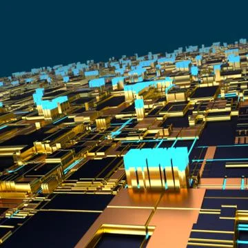 Circuit board futuristic server code processing. Angled view multicolor Stockillustratie