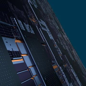 Circuit board futuristic server code processing. Angled view black color Illustrazione stock